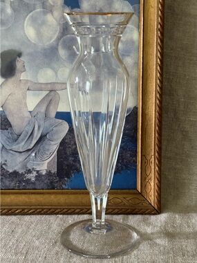 Vintage Waterford Crystal Marquis bud vase gold rim